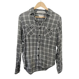 WARP AND WEFT Gray Check Flannel Button Down Size S